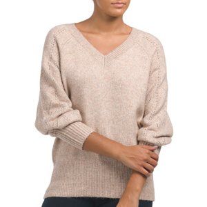 ELIE BY ELIE TAHARI V-neck  Pointelle Sleeve Sweater 291tn